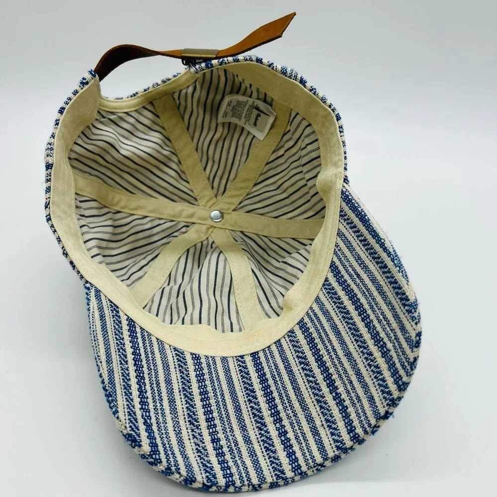Madewell Navy and Cream Striped Ball cap with Adjustable Leather Strap